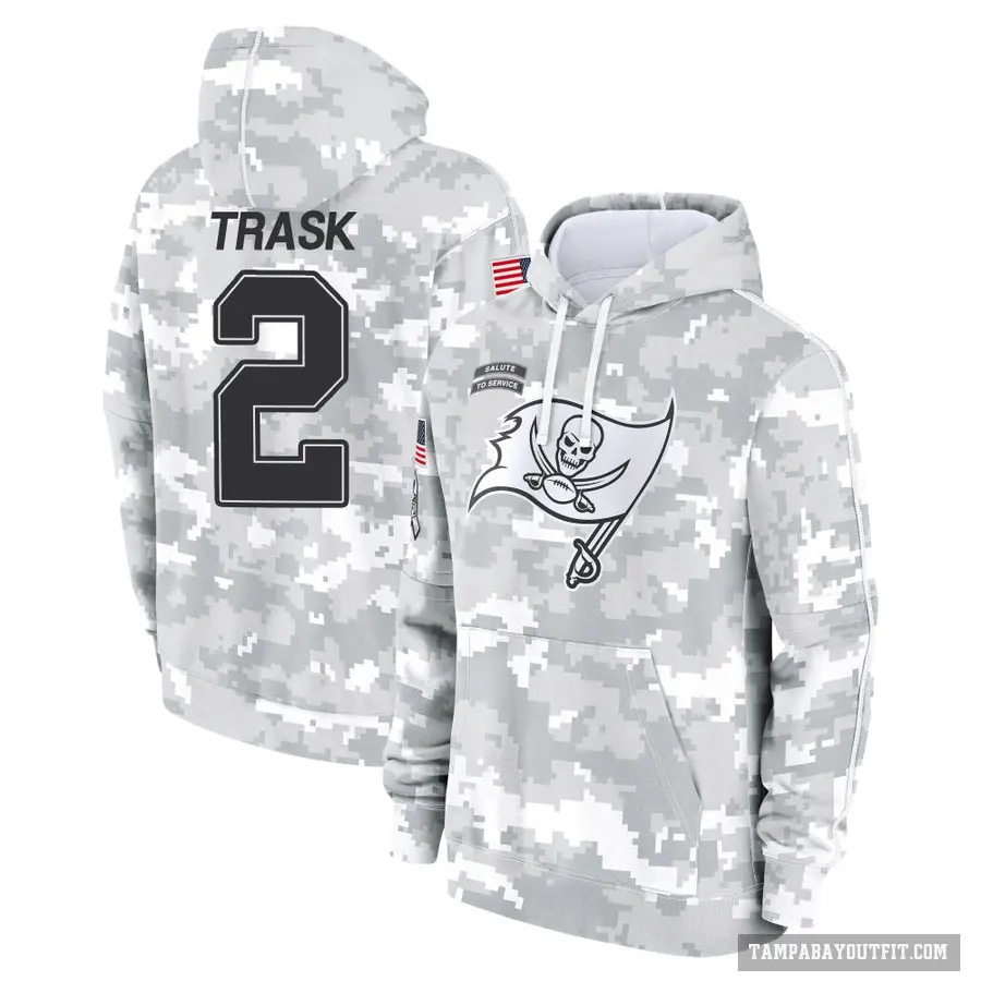 Men's ＃2 Kyle Trask Tampa Bay Buccaneers Arctic Camo 2024 Salute to Service Club Fleece Pullover Hoodie