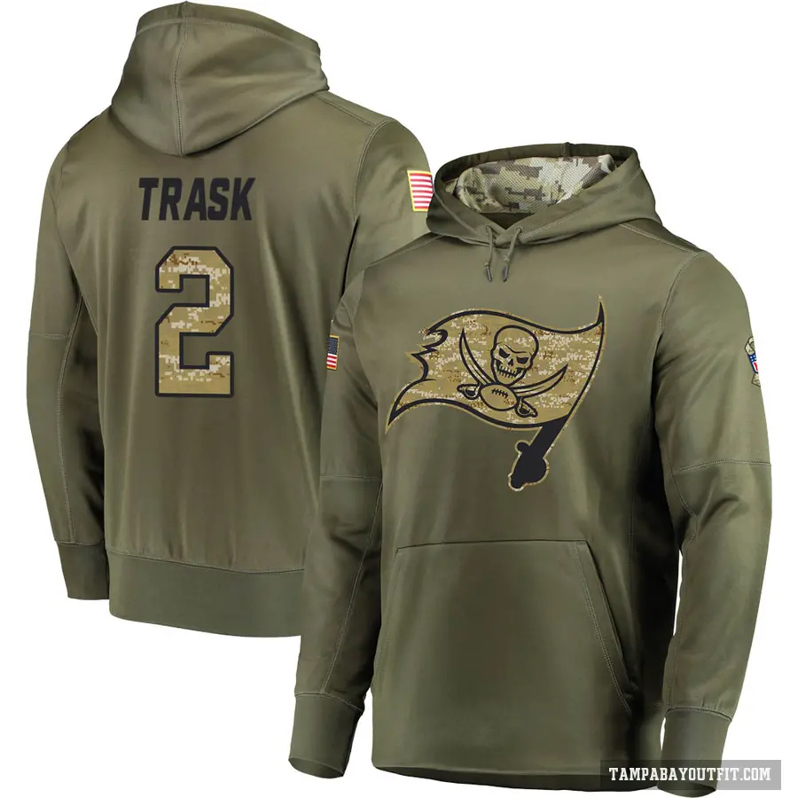 Men's ＃2 Kyle Trask Tampa Bay Buccaneers Olive Salute to Service Pullover Hoodie