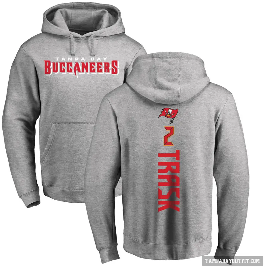 Men's ＃2 Kyle Trask Tampa Bay Buccaneers Pro Line Ash Backer Pullover Hoodie