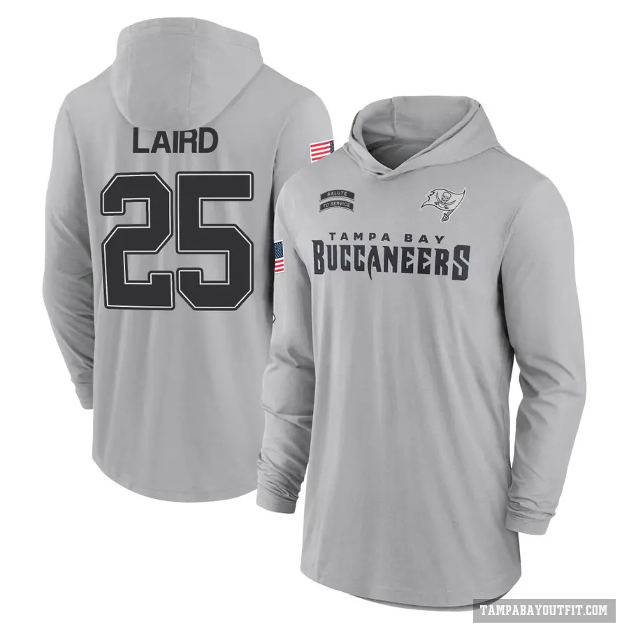 Men's ＃25 Patrick Laird Tampa Bay Buccaneers Gray 2024 Salute to Service Lightweight Performance Long Sleeve Hooded T-Shirt