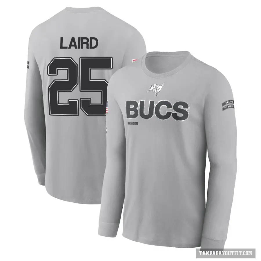 Men's ＃25 Patrick Laird Tampa Bay Buccaneers Gray 2024 Salute to Service Long Sleeve T-Shirt