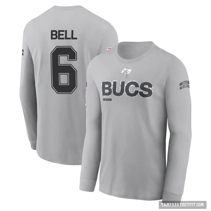 Men's ＃6 Le'Veon Bell Tampa Bay Buccaneers Gray 2024 Salute to Service Long Sleeve T-Shirt