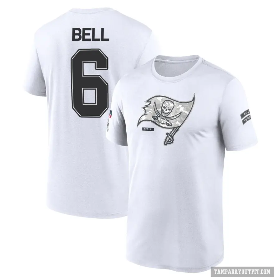 Men's ＃6 Le'Veon Bell Tampa Bay Buccaneers White 2024 Salute to Service Performance T-Shirt