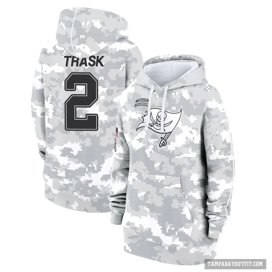 Women's ＃2 Kyle Trask Tampa Bay Buccaneers Arctic Camo 2024 Salute to Service Club Fleece Pullover Hoodie