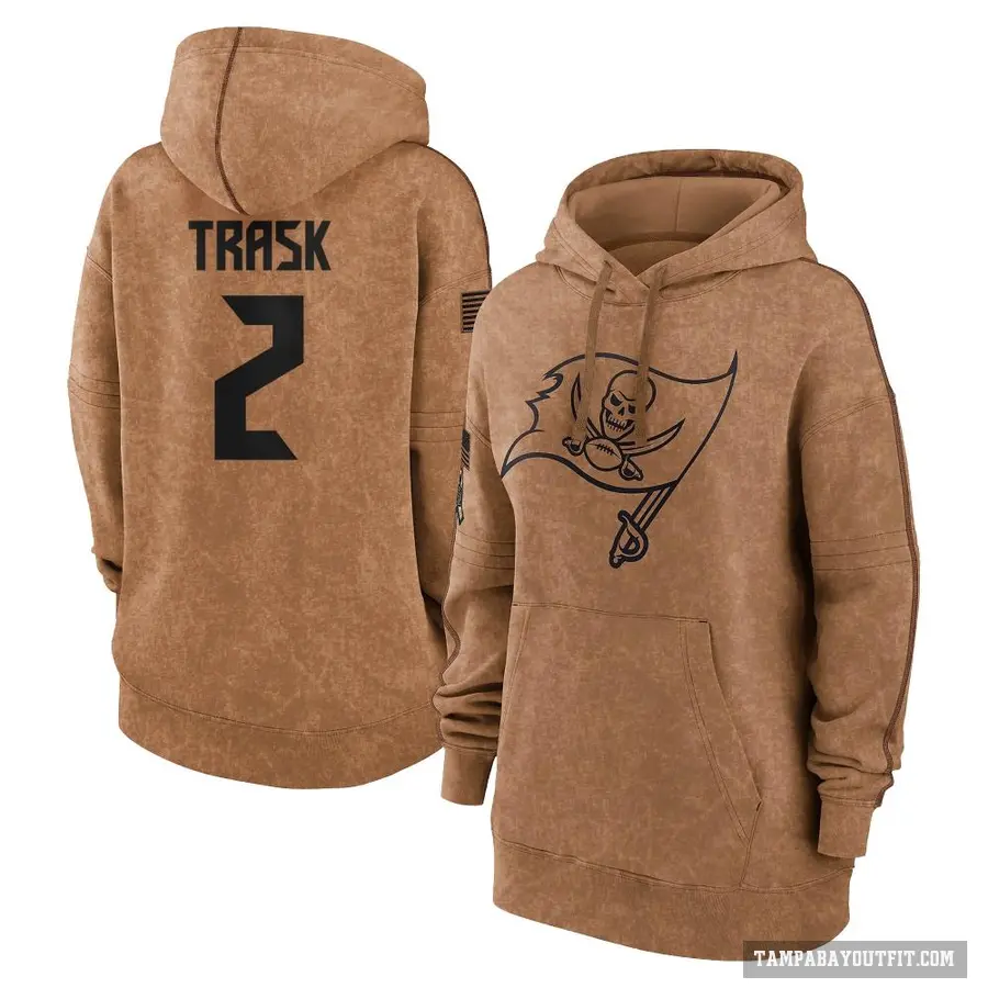 Women's ＃2 Kyle Trask Tampa Bay Buccaneers Brown 2023 Salute To Service Pullover Hoodie