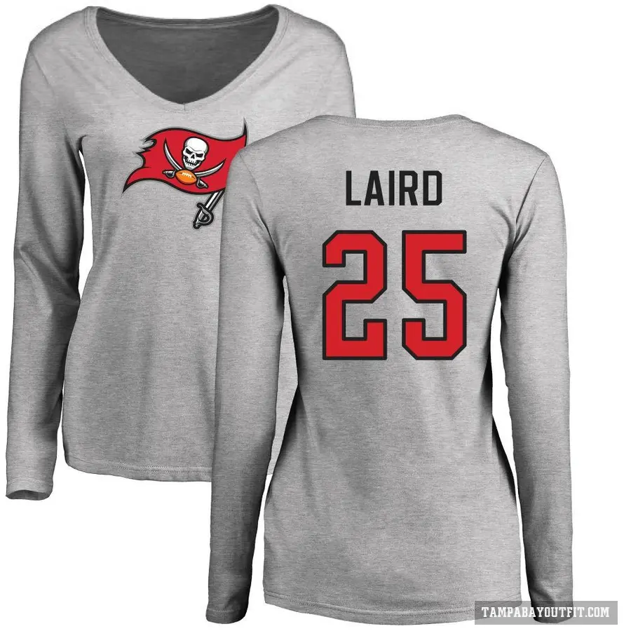 Women's ＃25 Patrick Laird Tampa Bay Buccaneers Ash Logo Slim Fit Long Sleeve T-Shirt