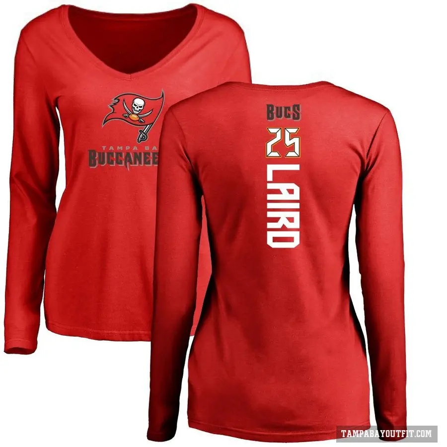 Women's ＃25 Patrick Laird Tampa Bay Buccaneers Red Backer Slim Fit Long Sleeve T-Shirt