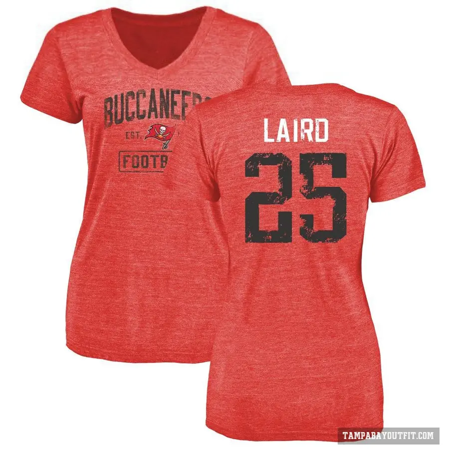 Women's ＃25 Patrick Laird Tampa Bay Buccaneers Red Distressed V-Neck T-Shirt