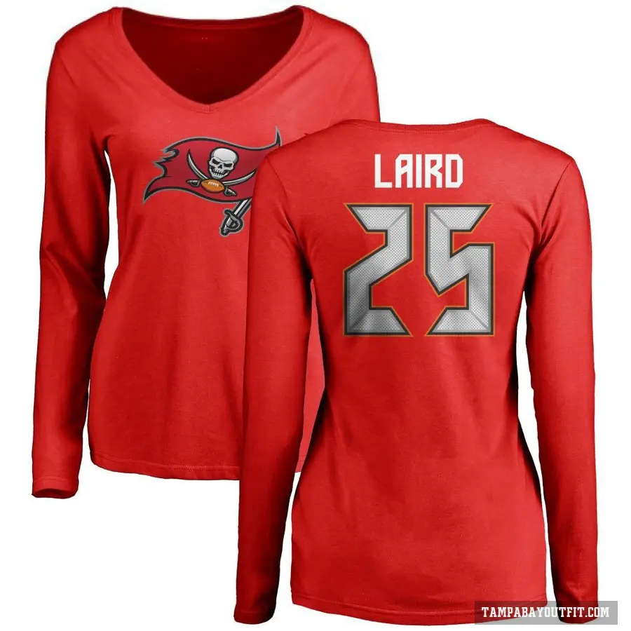 Women's ＃25 Patrick Laird Tampa Bay Buccaneers Red Logo Slim Fit Long Sleeve T-Shirt