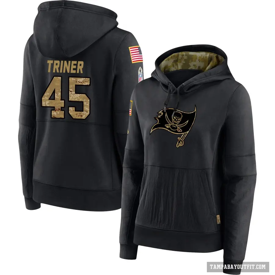 Women's ＃45 Zach Triner Tampa Bay Buccaneers Black 2020 Salute to Service Sideline Performance Pullover Hoodie