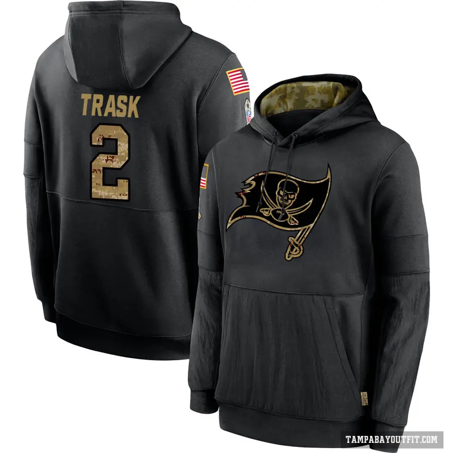 Youth ＃2 Kyle Trask Tampa Bay Buccaneers Black 2020 Salute to Service Sideline Performance Pullover Hoodie