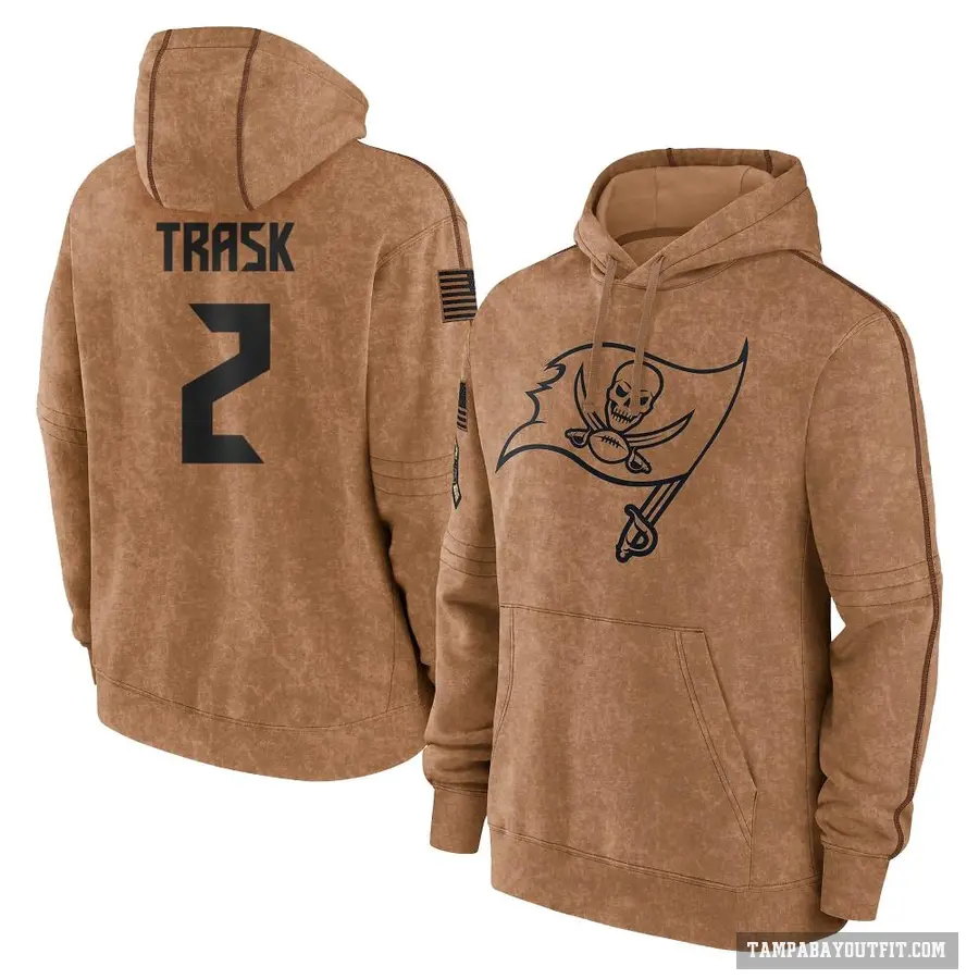 Youth ＃2 Kyle Trask Tampa Bay Buccaneers Brown 2023 Salute To Service Club Pullover Hoodie