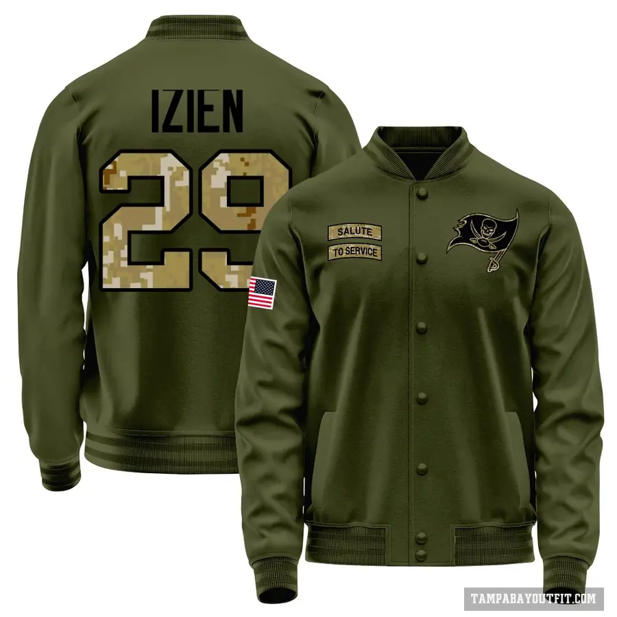 Youth ＃29 Christian Izien Tampa Bay Buccaneers Olive Salute to Service Sideline Performance Jacket