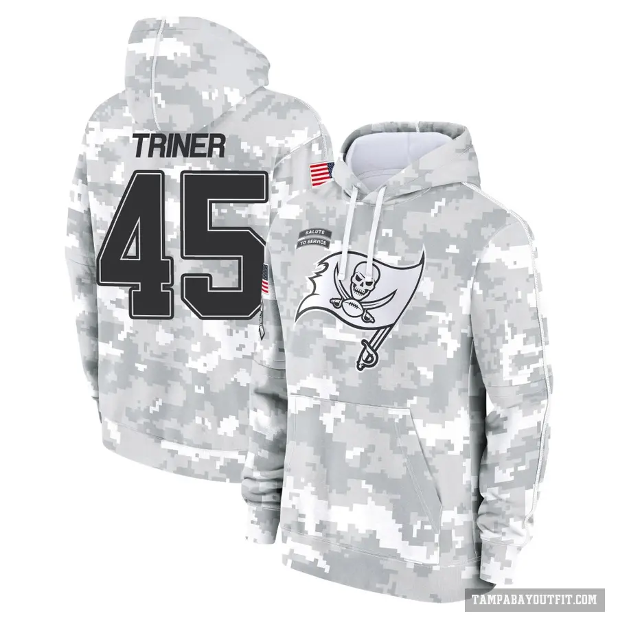 Youth ＃45 Zach Triner Tampa Bay Buccaneers Arctic Camo 2024 Salute to Service Club Fleece Pullover Hoodie