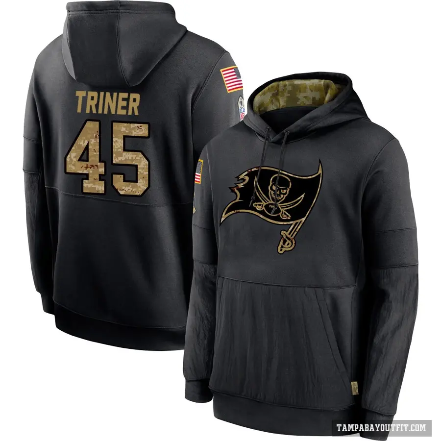 Youth ＃45 Zach Triner Tampa Bay Buccaneers Black 2020 Salute to Service Sideline Performance Pullover Hoodie