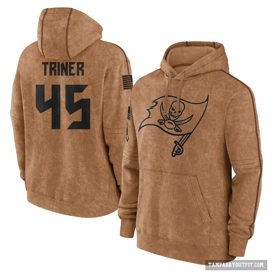 Youth ＃45 Zach Triner Tampa Bay Buccaneers Brown 2023 Salute To Service Club Pullover Hoodie