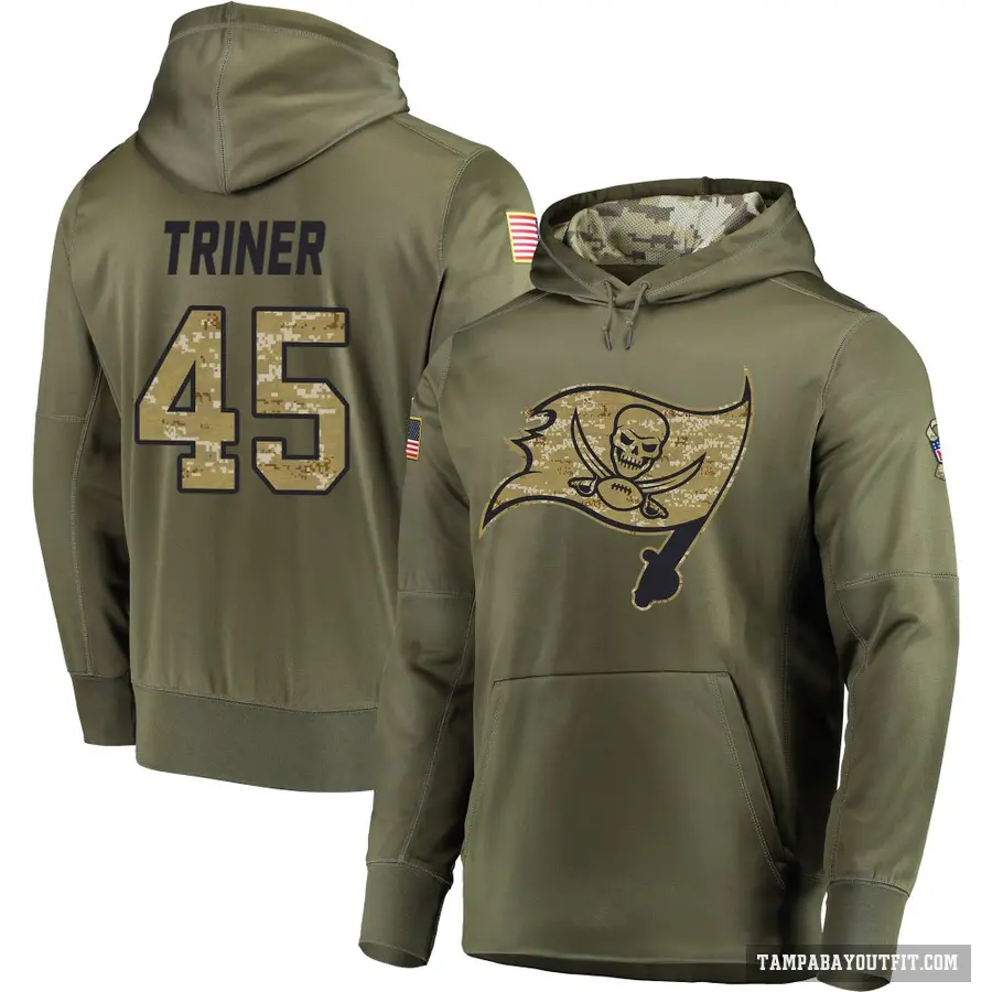 Youth ＃45 Zach Triner Tampa Bay Buccaneers Olive Salute to Service Pullover Hoodie