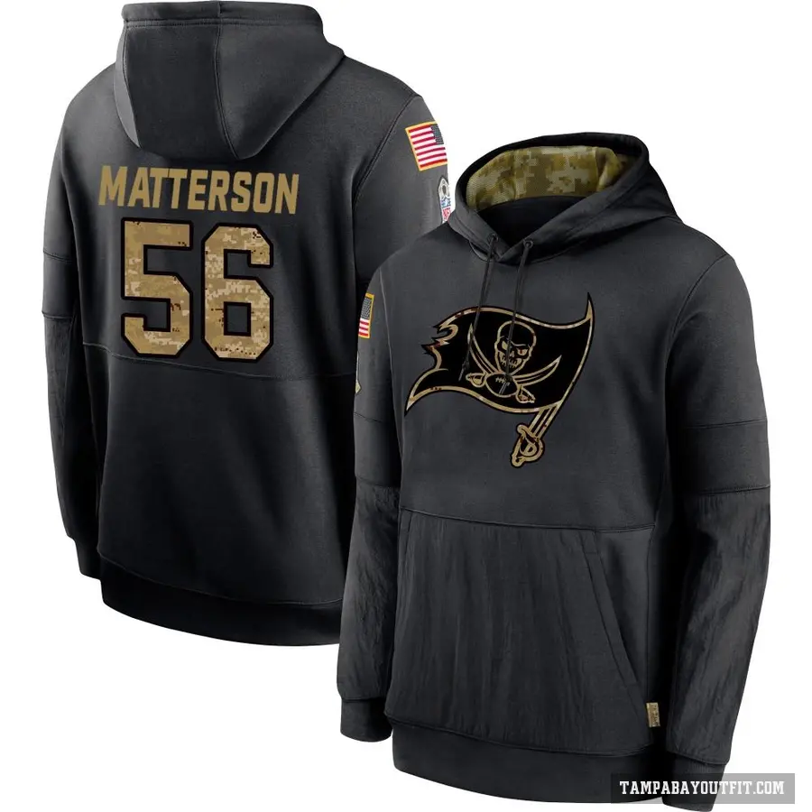 Youth ＃56 Brandon Matterson Tampa Bay Buccaneers Black 2020 Salute to Service Sideline Performance Pullover Hoodie